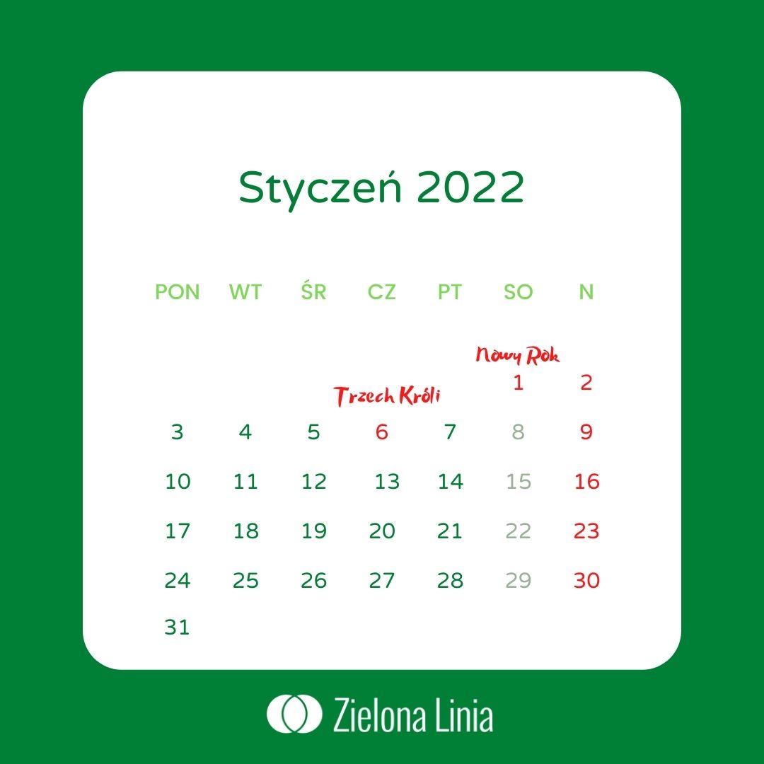 Święta styczeń 2022 Kalendarz 2022