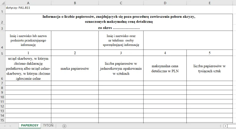 Informacja o liczbie papierosów, znajdujących się poza procedurą zawieszenia poboru akcyzy, oznaczonych maksymalną ceną detaliczną