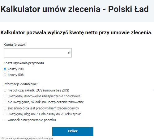 zlecenie 2022 stawka netto kalkulator