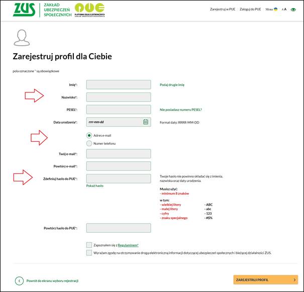 zrzut z ekranu: formularz rejestracji