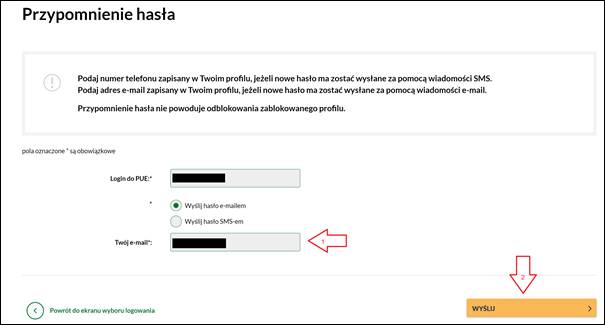 zrzut z ekranu: przypomnienie hasła e-mail