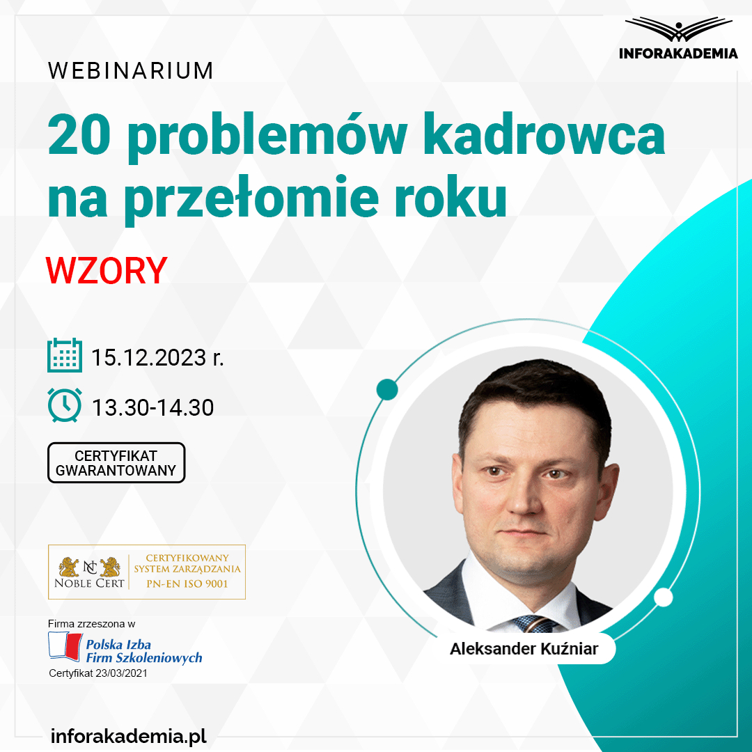 Webinarium 20 problemów kadrowca na przełomie roku