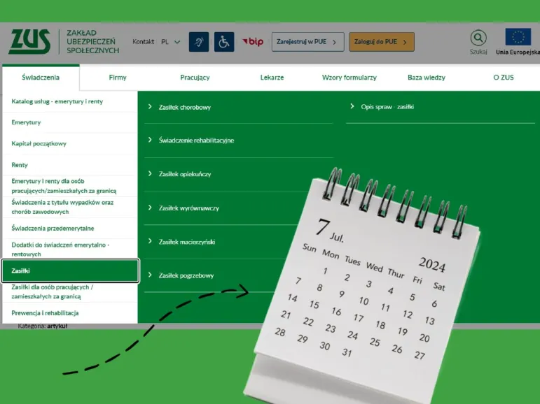 ZUS zasiłki kalendarz terminy