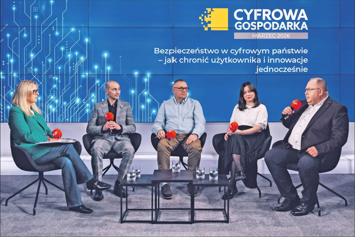 Patrycja Otto, Dziennik Gazeta Prawna, prof. Michał Bernardelli, Szkoła Główna Handlowa w Warszawie, Mariusz Kaczmarek, dyrektor zarządzający pionem technologicznym w Totalizatorze Sportowym, Iwona Prószyńska, kierowniczka Zespołu ds. Strategii Komunikacji Cyberbezpieczeństwa NASK, Krzysztof Malesa, dyrektor ds. strategii bezpieczeństwa w Microsoft Polska