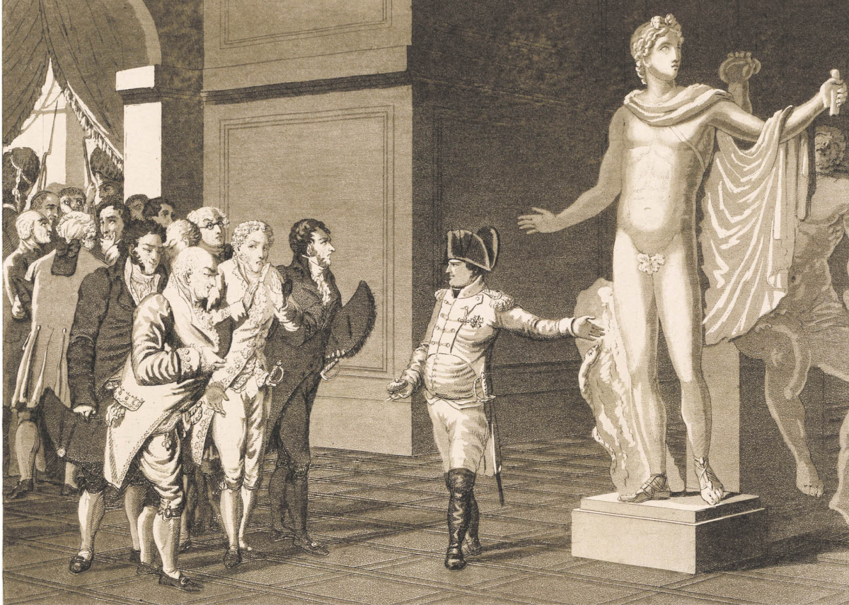 Napoleon Bonaparte pokazuje w dyrektoriacie skarby zrabowane podczas pierwszej kampanii włoskiej (1797 r.)