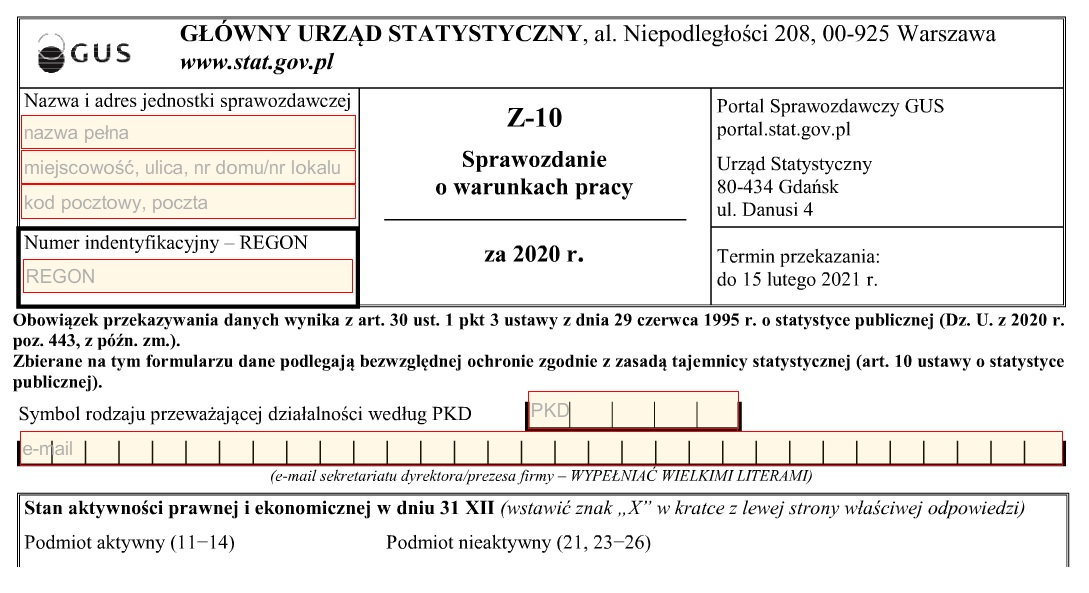Sprawozdanie o warunkach pracy GUS Z-10