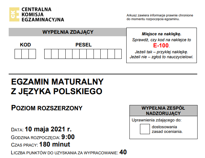 Matura z polskiego 2021 poziom rozszerzony - arkusz