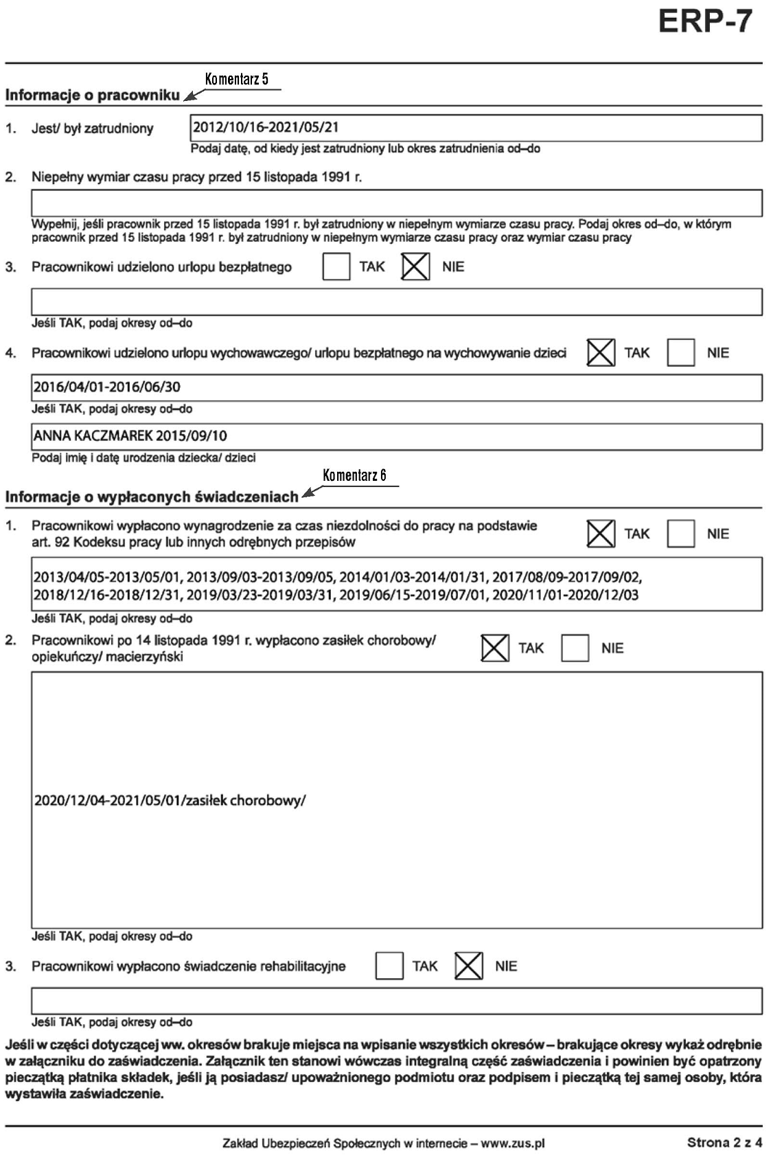 zus erp-7 instrukcja przykład wypełnienia