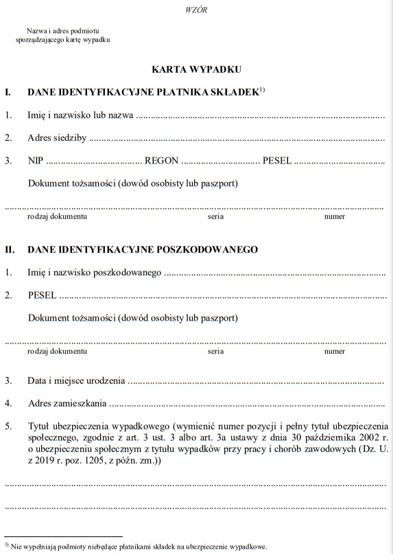 karta wypadku 2022 wzór rozporządzenie