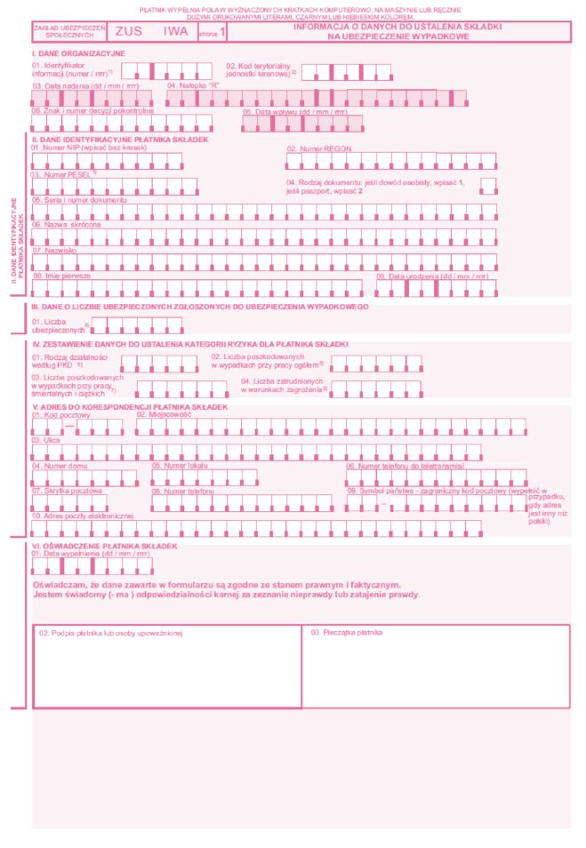 ZUS IWA wzór załącznik 4 rozporządzenia