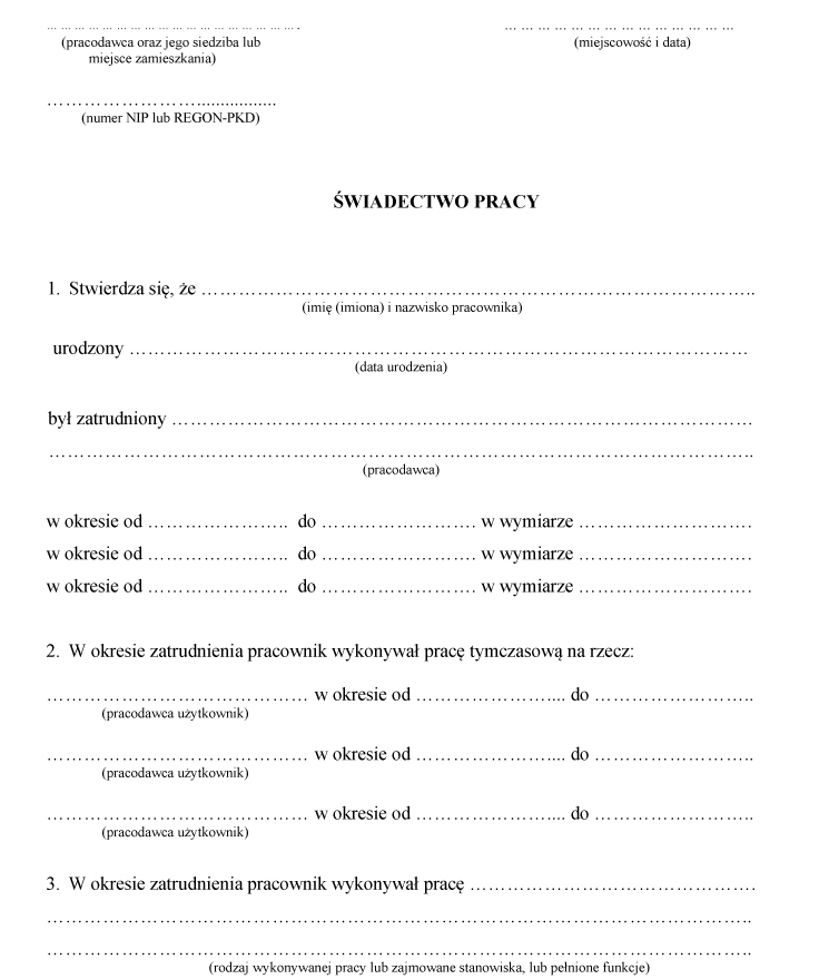 świadectwo pracy 2024 wzór z omówieniem