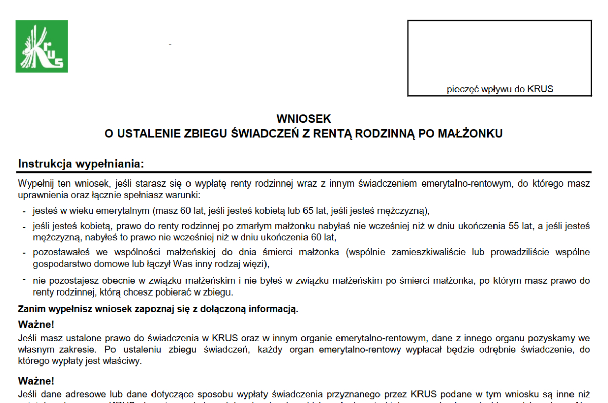 Wniosek o rentę wdowią z KRUS
