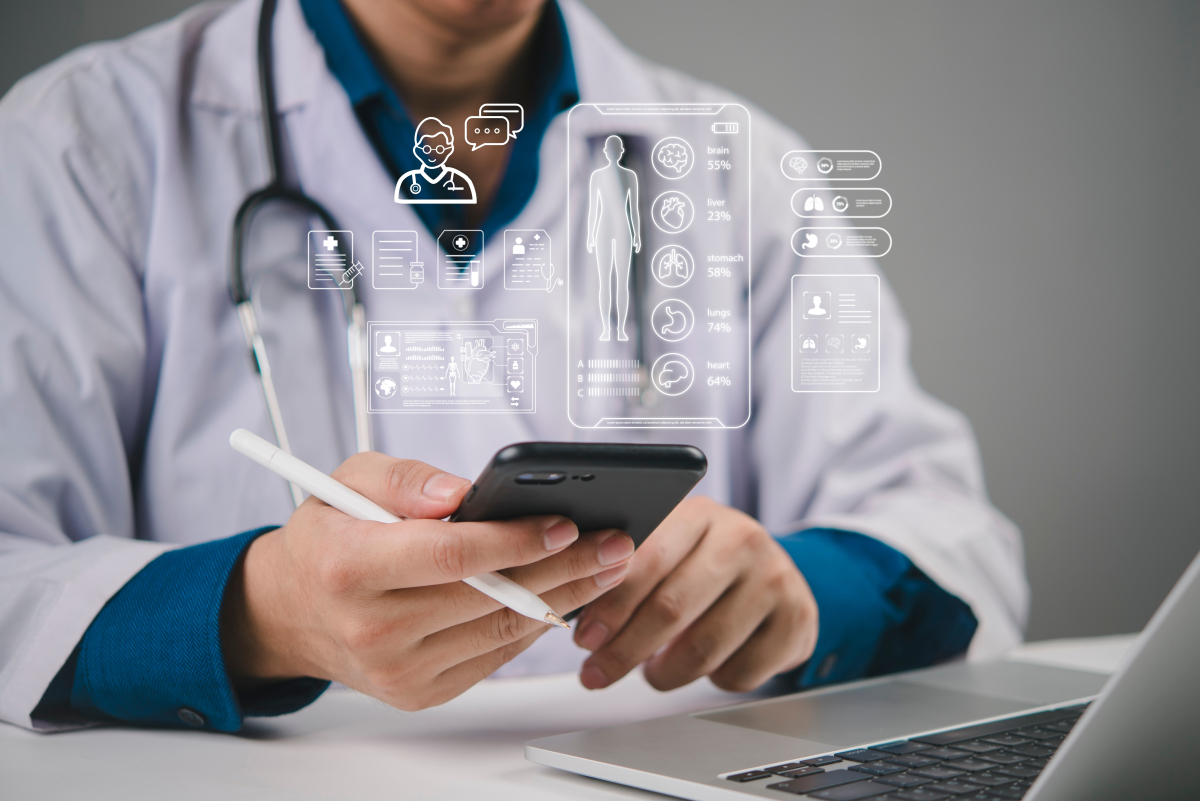 Ai,,Healthcare,Doctor,Uses,A,Mobile,Smartphone,App,To,Manage