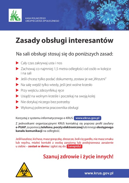 Zasady obsługi interesantów KRUS/Źródło: KRUS