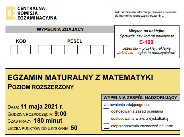 Matura 2021 z matematyki poziom rozszerzony - arkusz