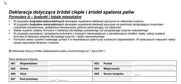 deklaracja CEEB, przykład, ewidencja CEEB