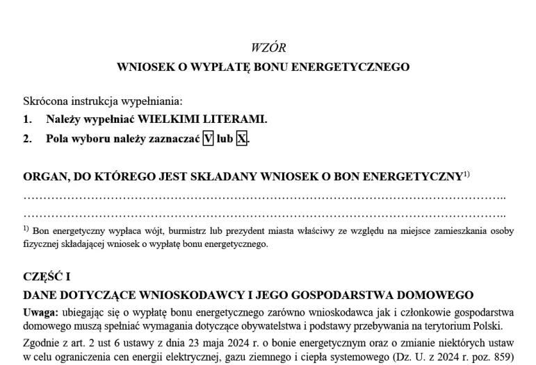 Bon energetyczny 2024 - wzór wniosku