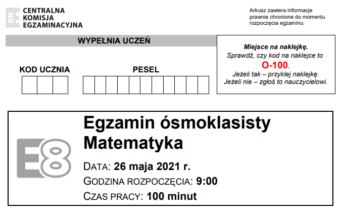 Egzamin ósmoklasisty matematyka 2021 - arkusz