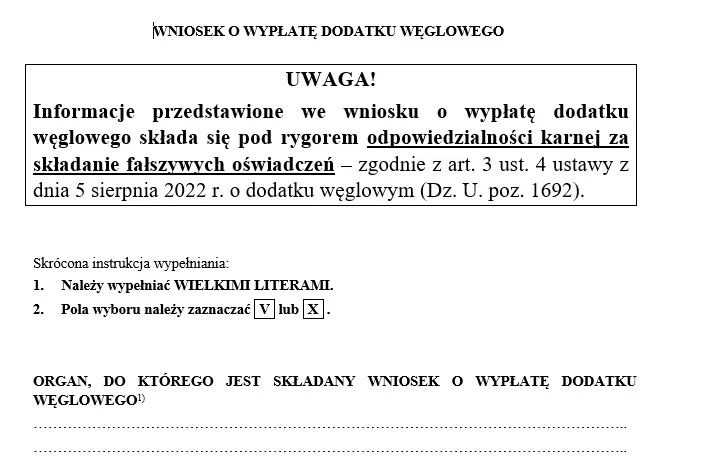 Jak wypełnić wniosek o dodatek węglowy?