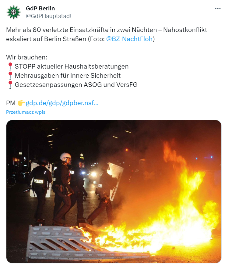 Zamieszki w Berlinie - październik 2023