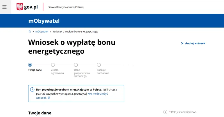 Bon energetyczny 2024 - wniosek online