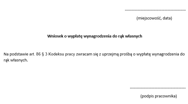 Wniosek o wypłatę wynagrodzenia do rąk własnych - wzór