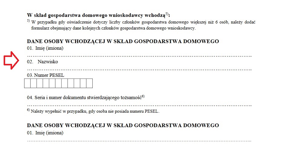 Dane członków gospodarstwa domowego 