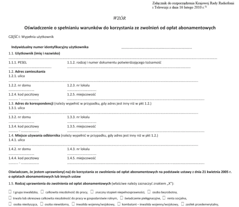 Zwolnienie z abonamentu RTV - oświadczenie, kto nie musi płacić