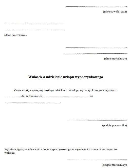 Wniosek o urlop wypoczynkowy - wzór infor
