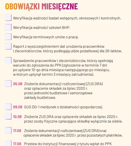 Planner kadrowo-płacowy na sierpień 2020 r. / autor: Monika Smulewicz