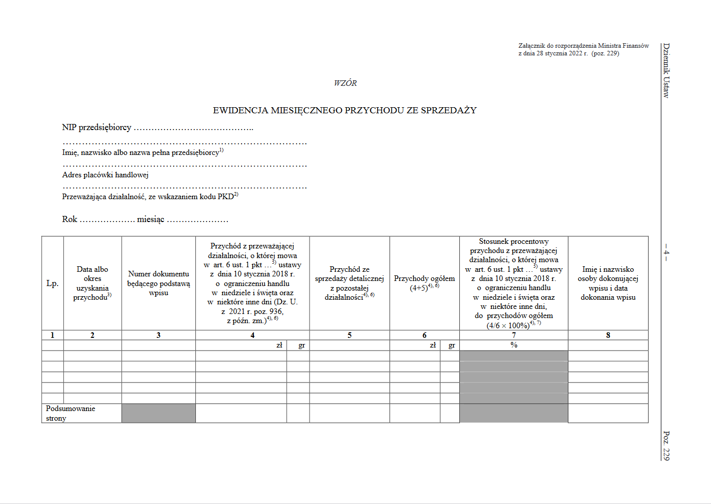 Ewidencja miesięcznego dochodu ze sprzedaży wzór 1