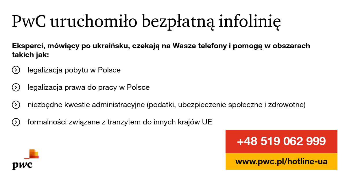 Pomoc dla Ukrainy - PwC uruchomiło bezpłatną infolinię