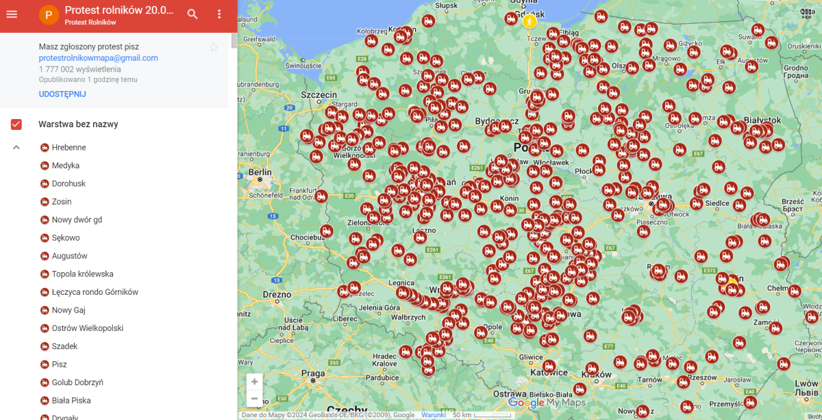 Blokady rolników 20 marca 2024 r. – mapa, objazdy. Które drogi będą nieprzejezdne? [Aktualizacja]