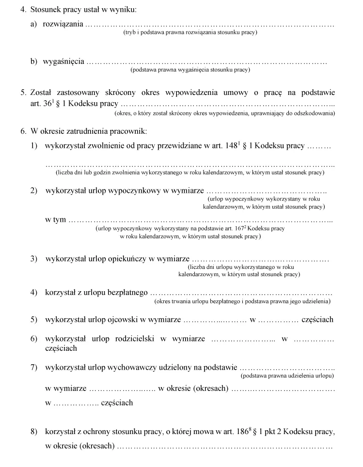 świadectwo pracy 2024 wzór z omówieniem jak wypełnić