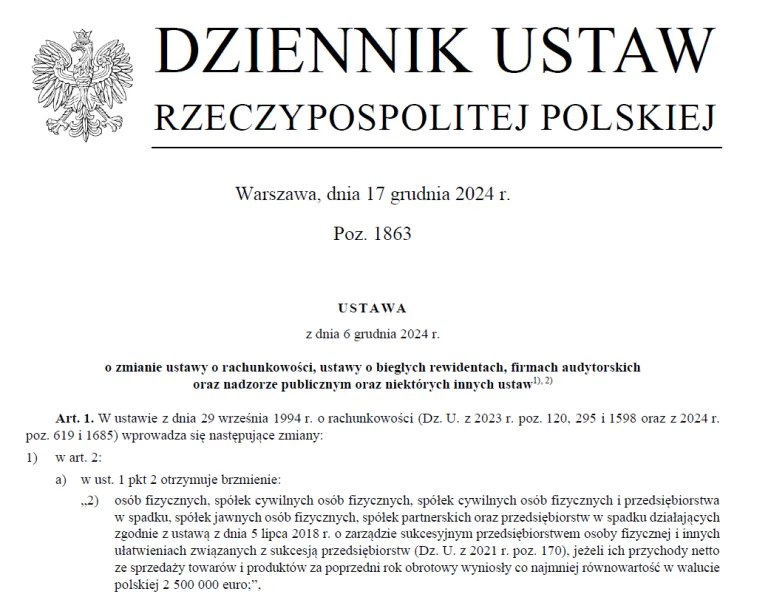 Ustawa o rachunkowości (nowelizacja): zmiany od 2025 roku