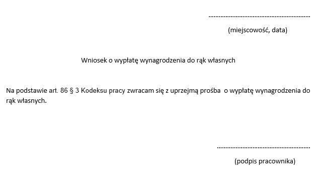 Wniosek o wypłatę wynagrodzenia do rąk własnych - wzór.