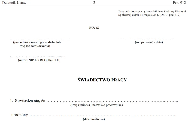 Świadectwo pracy - nowy wzór od 23 maja 2023 roku