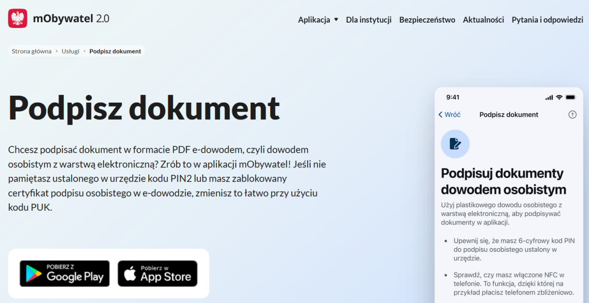 Podpisz dokument - usługa w aplikacji mObywatel
