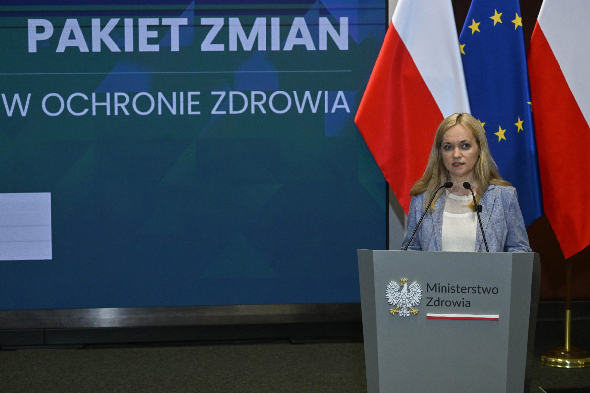 Warszawa, 08.07.2026. Minister zdrowia Jolanta Sobierańska-Grenda podczas konferencji prasowej w siedzibie resortu w Warszawie, 8 bm. Tematem spotkania były przygotowane przez MZ i NFZ propozycje planowanych zmian w ochronie zdrowia. (ad) PAP/Piotr Nowak