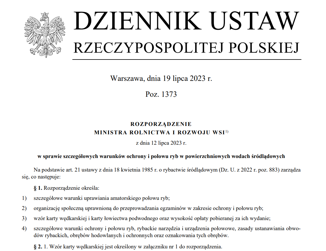 Karta wędkarska 2023 - rozporządzenie z 12 lipca 2023 roku