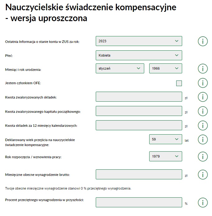 świadczenie kompensacyjne dla nauczycieli kalkulator zus