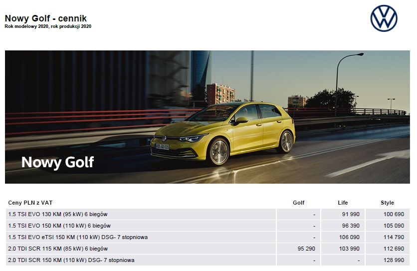 Już można zamawiać nowego Golfa. Volkswagen opublikował cennik