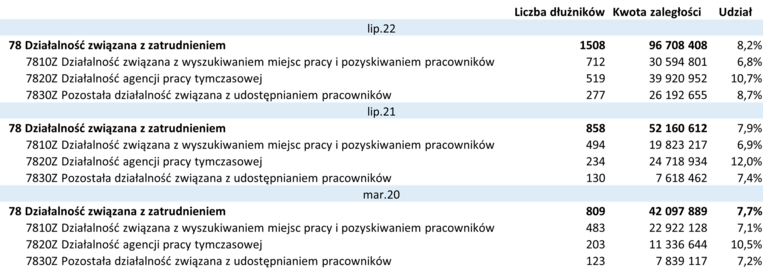 Zaległości firm działalność związana z zatrudnieniem badanie