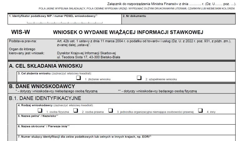 WIS-W - nowy wzór wniosku o WIS od 1 lipca 2023 - projekt