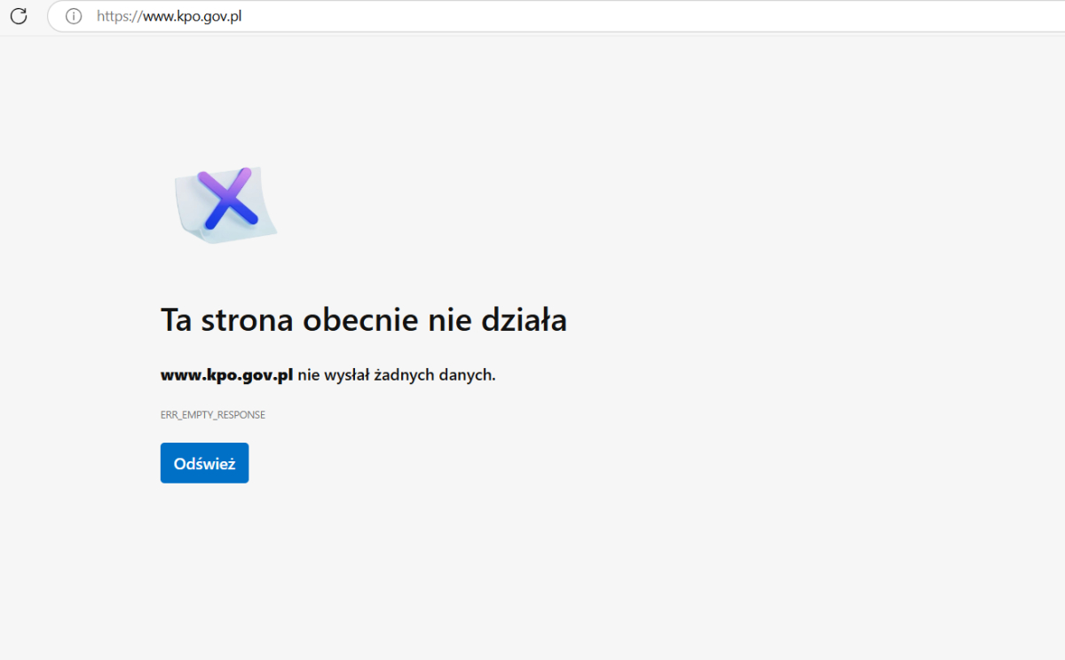 kpo.gov. pl - problemy techniczne 8 sierpnia 2025 roku