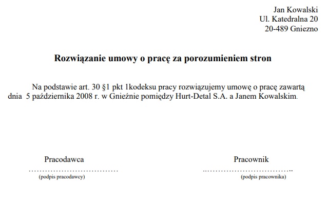 Rozwiązanie Umowy Za Porozumieniem Stron - Wzór - Infor.pl