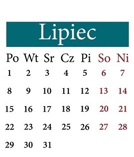 lipiec 2024 godziny pracy dni wolne święta dni robocze kalendarz