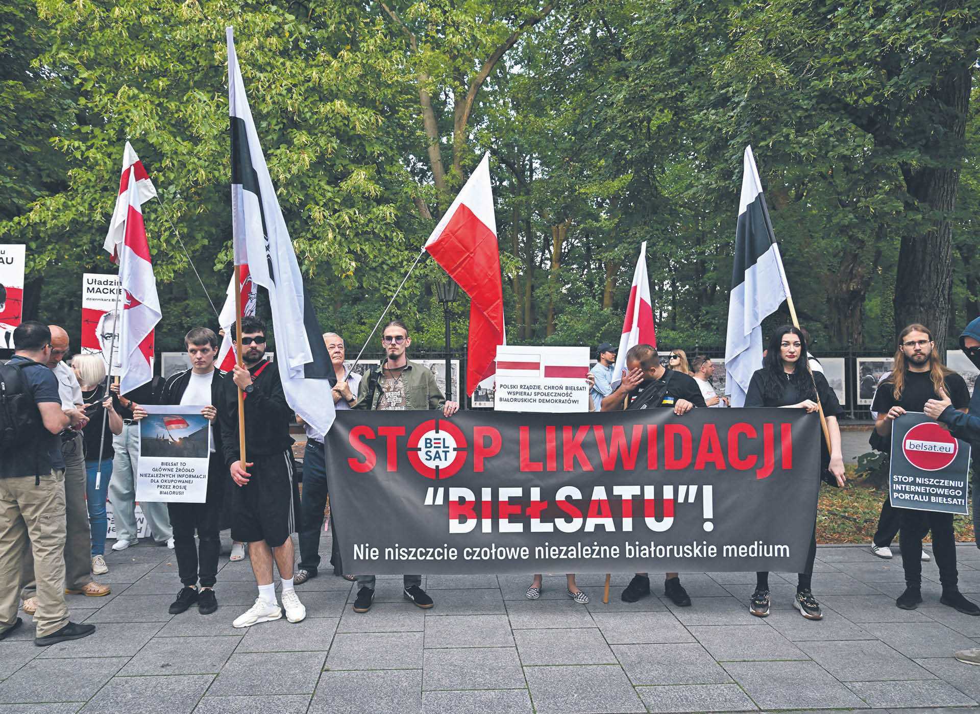 Protest w obronie  telewizji Biełsat. Warszawa,  8 sierpnia 2024 r.