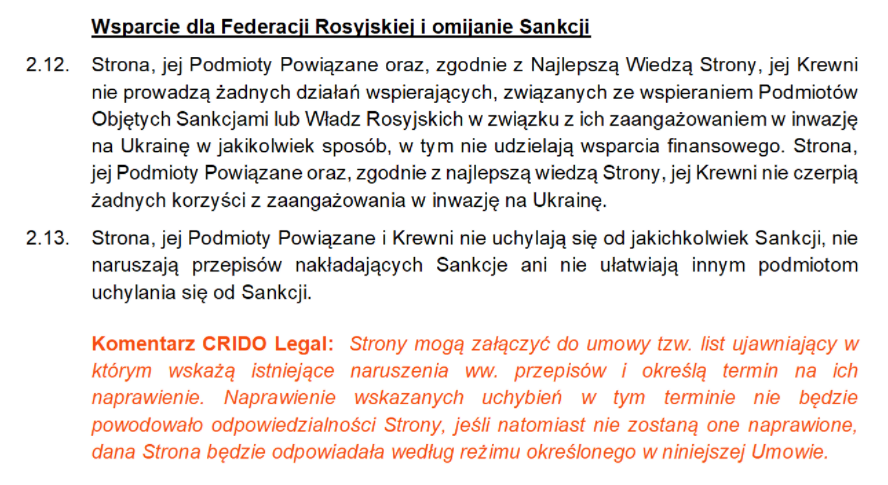 Klauzule umowne dotyczące wojny w Ukrainie - omijanie sankcji (CRIDO)