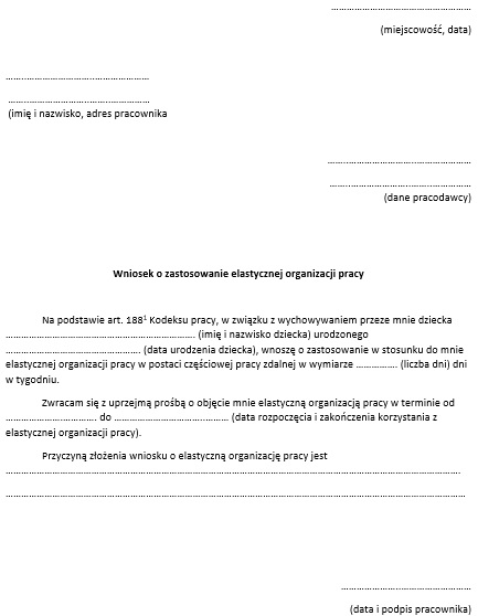 Wzór wniosku o częściową pracę zdalną dla rodzica dziecka do 8 lat infor.pl